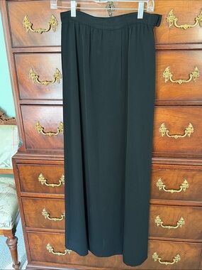 Vintage Formal Opera Classic Black A-Line Long Crepe Skirt w/Buttoned Waistband